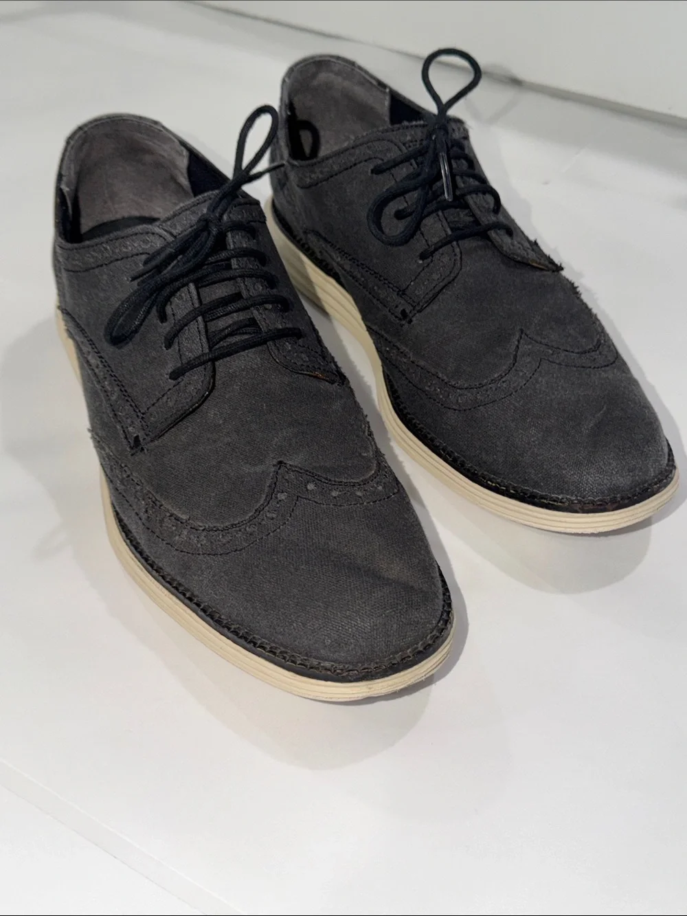 Cole Haan Grand OS C22402 Men's Casual Wingtip Derby Shoes Canvas Charcoal
